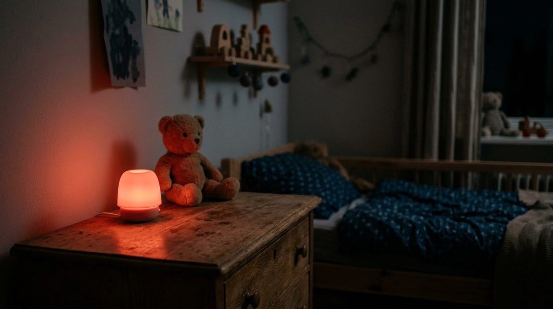Natlampe med rodt lys