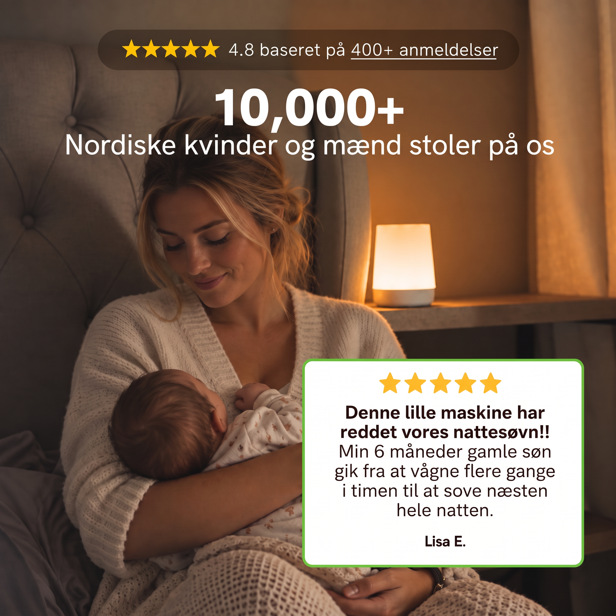 Lysro Ammelampe med touch-dæmpning og hvid støj