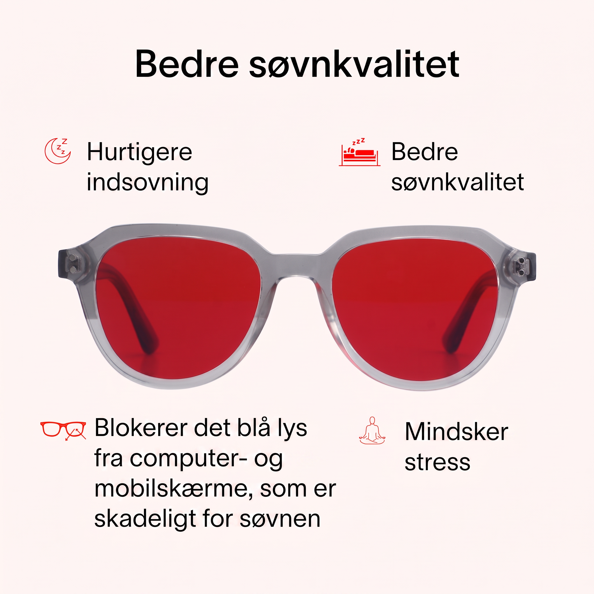 Lysro™ Blålysbriller for bedre søvn – rød